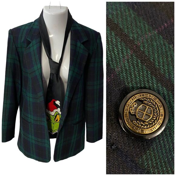 Prophecy Sag Harbor Blazer Womens 10 Green Plaid Wool Jacket Office Academia - Picture 1 of 16